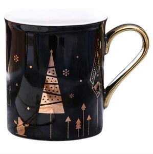 Chic Gold and Black Ceramic Holiday Mug, Modern Christmas Decor Stocking Stuffer